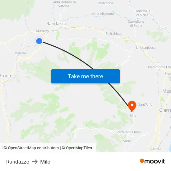 Randazzo to Milo map