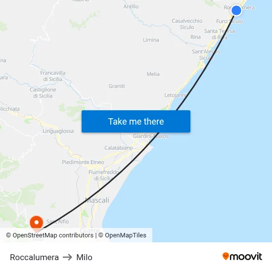 Roccalumera to Milo map