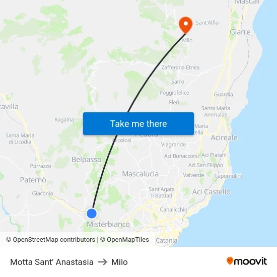 Motta Sant' Anastasia to Milo map