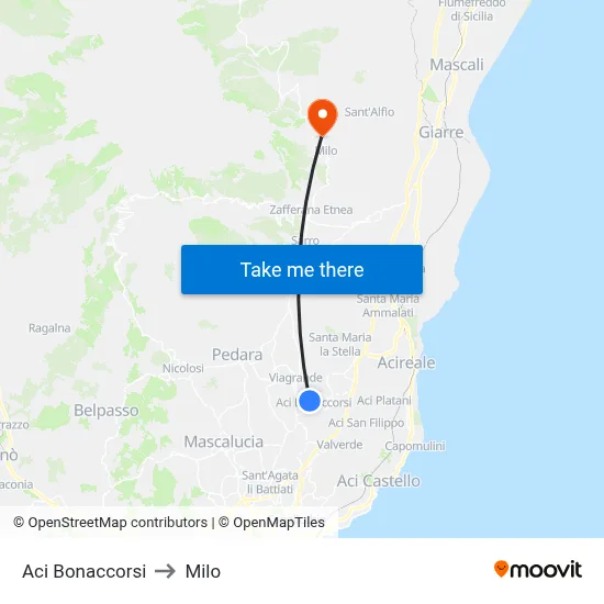 Aci Bonaccorsi to Milo map