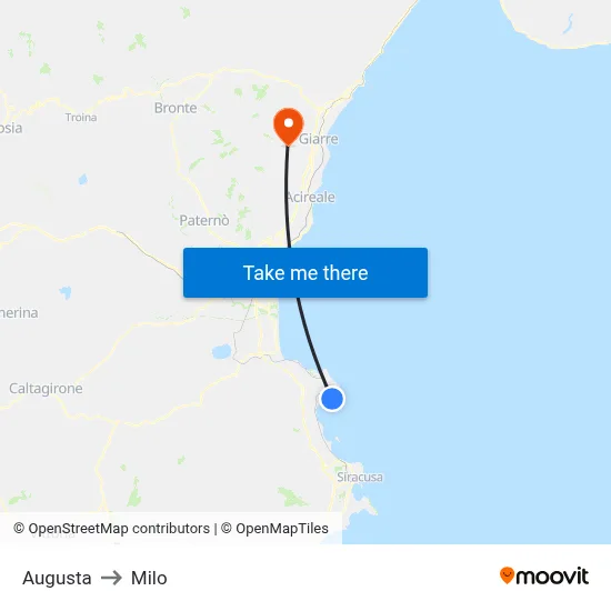 Augusta to Milo map