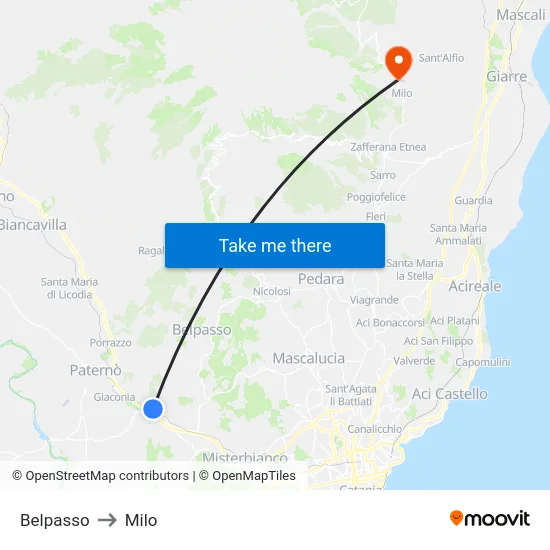 Belpasso to Milo map