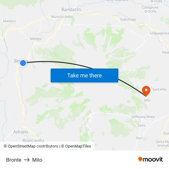 Bronte to Milo map