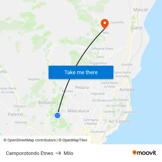 Camporotondo Etneo to Milo map