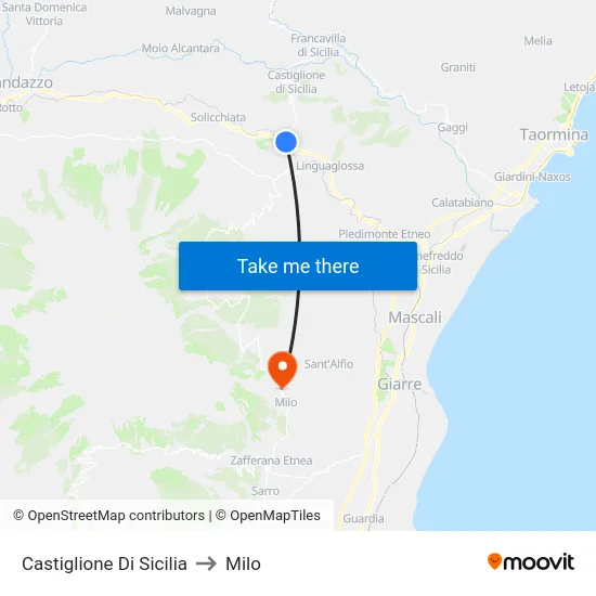 Castiglione Di Sicilia to Milo map