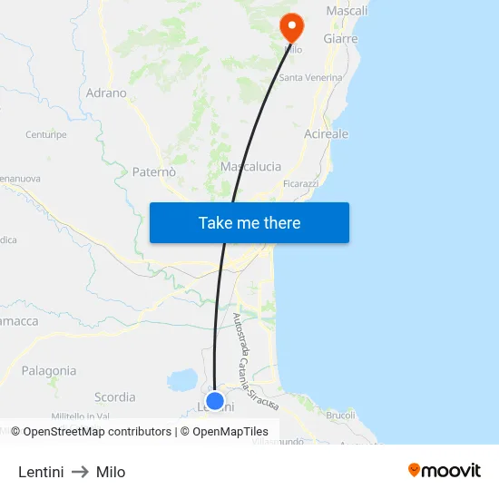 Lentini to Milo map