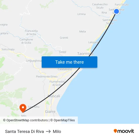 Santa Teresa Di Riva to Milo map