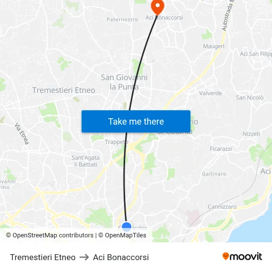 Tremestieri Etneo to Aci Bonaccorsi map