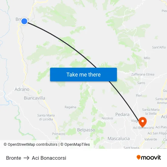 Bronte to Aci Bonaccorsi map