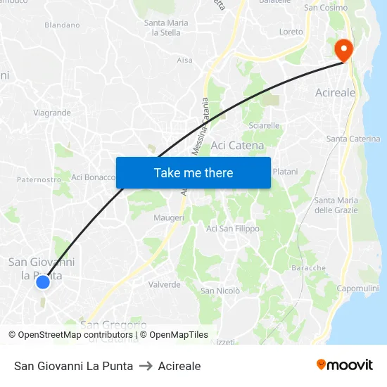 San Giovanni La Punta to Acireale map