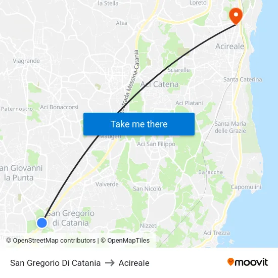 San Gregorio Di Catania to Acireale map