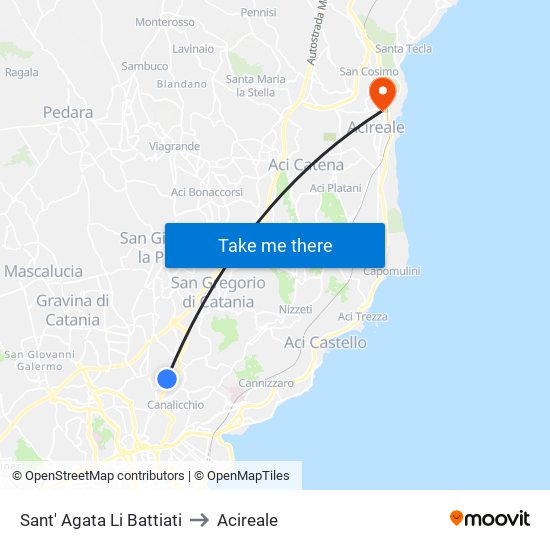 Sant' Agata Li Battiati to Acireale map