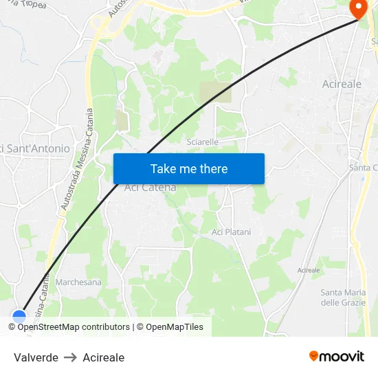 Valverde to Acireale map