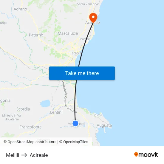 Melilli to Acireale map