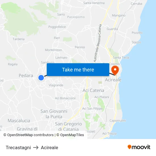 Trecastagni to Acireale map