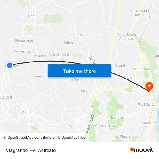 Viagrande to Acireale map
