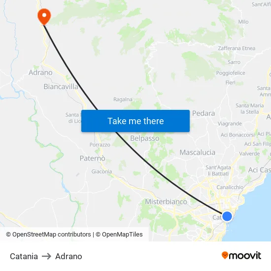 Catania to Adrano map