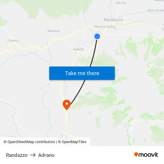 Randazzo to Adrano map