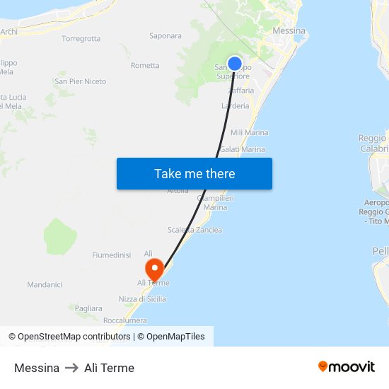 Messina to Alì Terme map