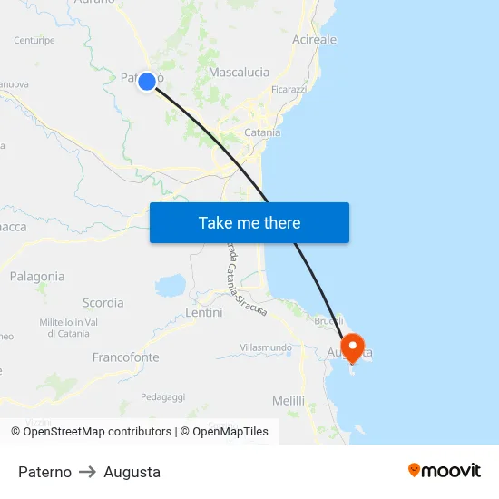 Paterno to Augusta map