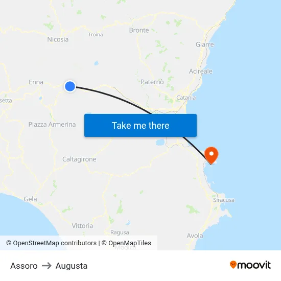 Assoro to Augusta map