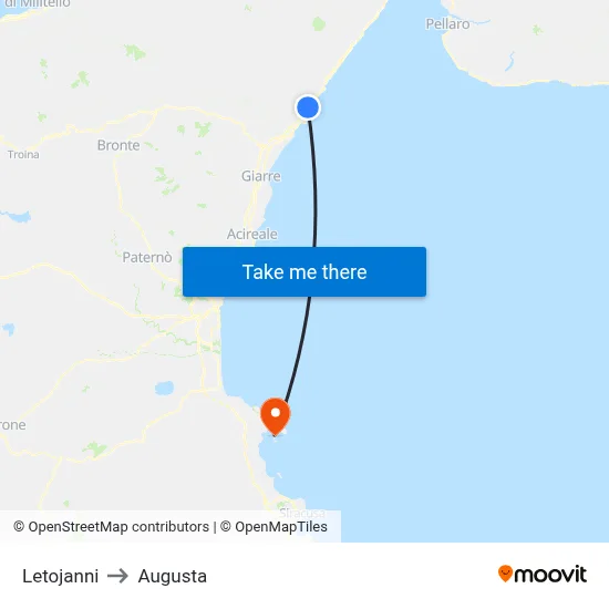 Letojanni to Augusta map