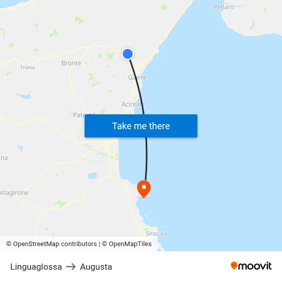 Linguaglossa to Augusta map