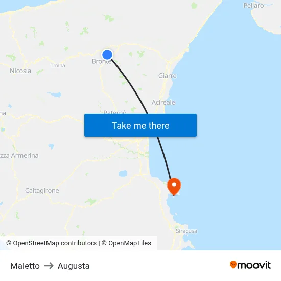 Maletto to Augusta map
