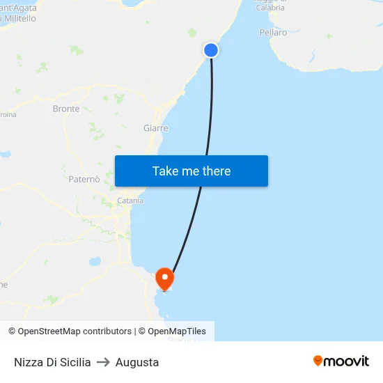 Nizza Di Sicilia to Augusta map