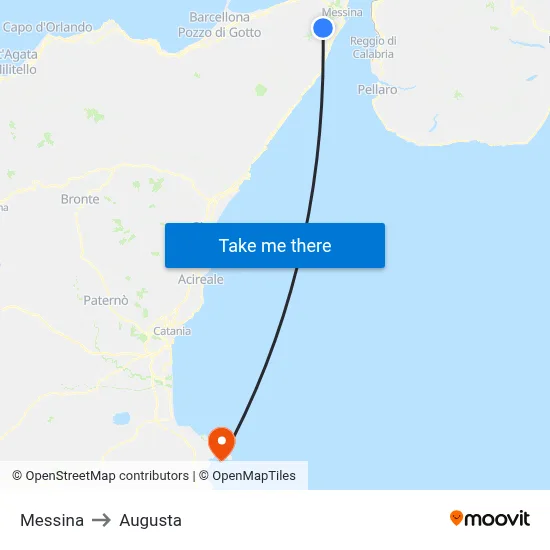 Messina to Augusta map