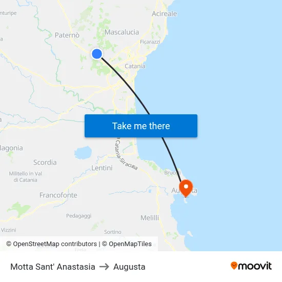 Motta Sant' Anastasia to Augusta map
