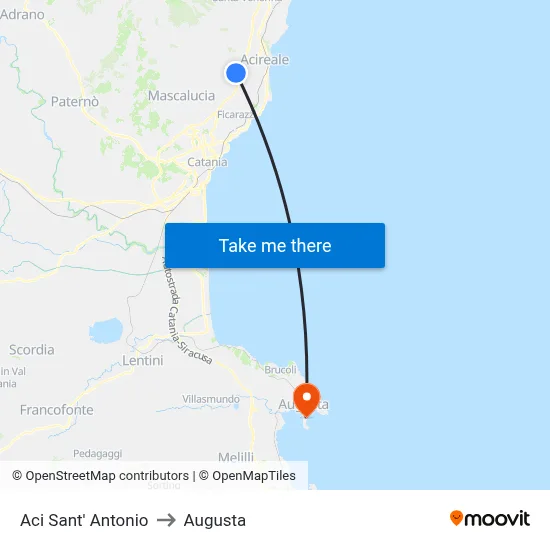 Aci Sant' Antonio to Augusta map