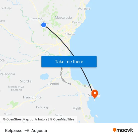 Belpasso to Augusta map