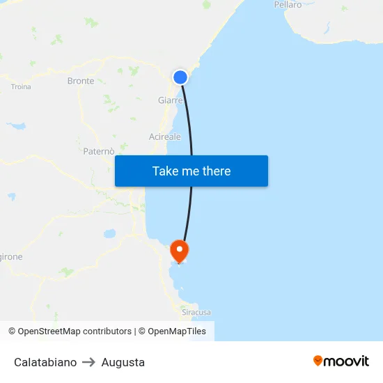 Calatabiano to Augusta map