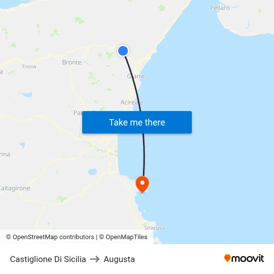 Castiglione di Sicilia to Augusta map