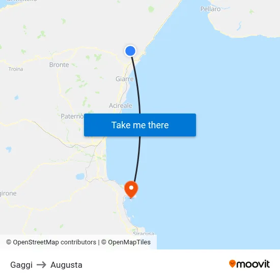 Gaggi to Augusta map
