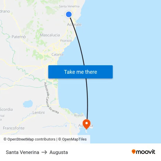Santa Venerina to Augusta map