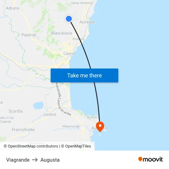 Viagrande to Augusta map