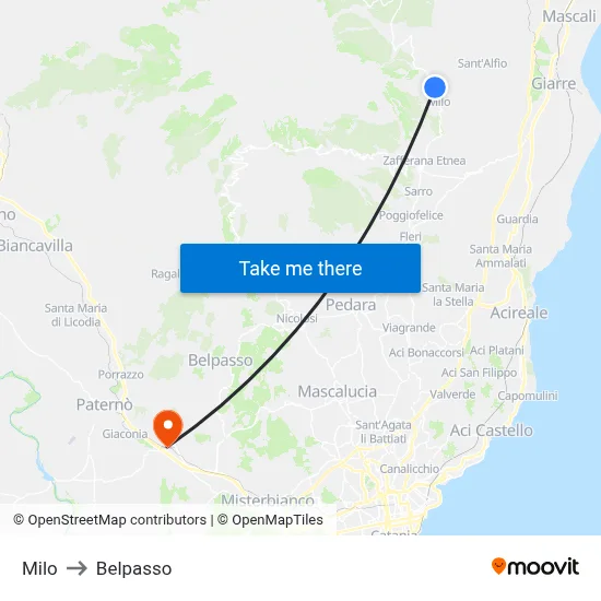 Milo to Belpasso map