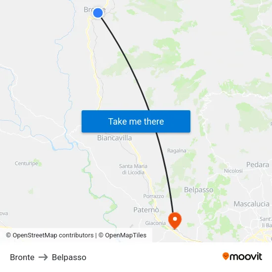 Bronte to Belpasso map