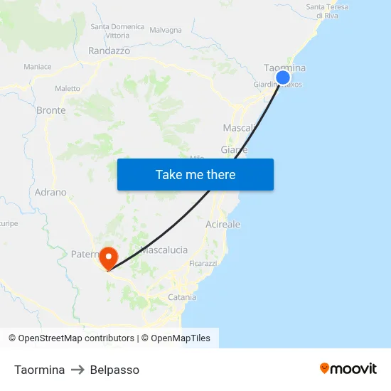 Taormina to Belpasso map