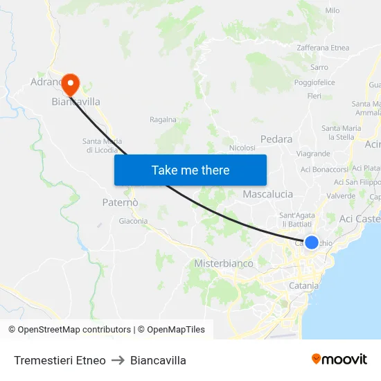 Tremestieri Etneo to Biancavilla map