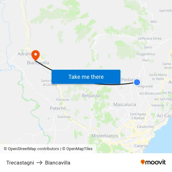 Trecastagni to Biancavilla map