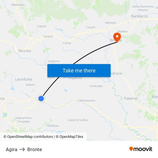 Agira to Bronte map