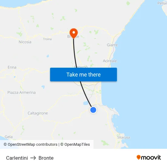 Carlentini to Bronte map