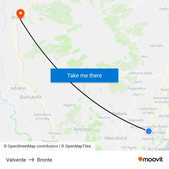 Valverde to Bronte map