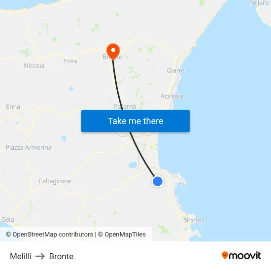 Melilli to Bronte map
