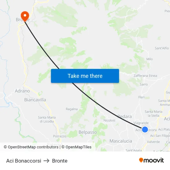 Aci Bonaccorsi to Bronte map