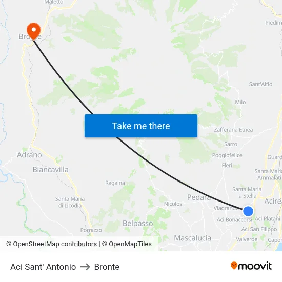 Aci Sant' Antonio to Bronte map