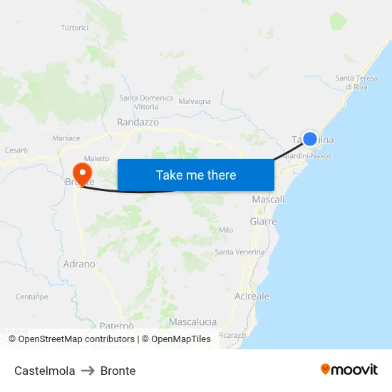 Castelmola to Bronte map